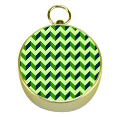 Green Modern Retro Chevron Patchwork Pattern Gold Compass