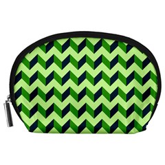 Green Modern Retro Chevron Patchwork Pattern Accessory Pouch (large)