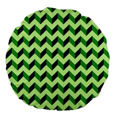 Green Modern Retro Chevron Patchwork Pattern 18  Premium Flano Round Cushion  by GardenOfOphir