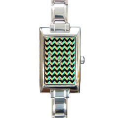 Neon And Black Modern Retro Chevron Patchwork Pattern Rectangular Italian Charm Watch