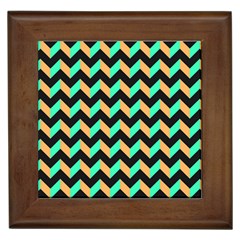 Neon And Black Modern Retro Chevron Patchwork Pattern Framed Ceramic Tile