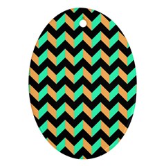 Neon And Black Modern Retro Chevron Patchwork Pattern Oval Ornament