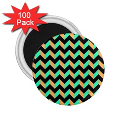 Neon And Black Modern Retro Chevron Patchwork Pattern 2 25  Button Magnet (100 Pack)