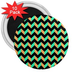 Neon And Black Modern Retro Chevron Patchwork Pattern 3  Button Magnet (10 Pack)