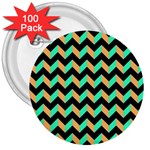 Neon and Black Modern Retro Chevron Patchwork Pattern 3  Button (100 pack) Front