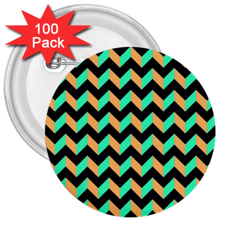 Neon and Black Modern Retro Chevron Patchwork Pattern 3  Button (100 pack)