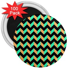 Neon And Black Modern Retro Chevron Patchwork Pattern 3  Button Magnet (100 Pack)