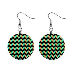 Neon And Black Modern Retro Chevron Patchwork Pattern Mini Button Earrings