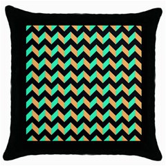 Neon And Black Modern Retro Chevron Patchwork Pattern Black Throw Pillow Case by GardenOfOphir