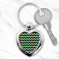 Neon And Black Modern Retro Chevron Patchwork Pattern Key Chain (heart) by GardenOfOphir