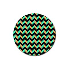 Neon And Black Modern Retro Chevron Patchwork Pattern Drink Coaster (round)