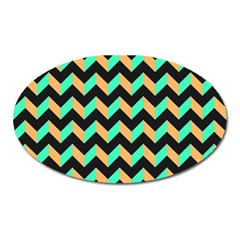 Neon And Black Modern Retro Chevron Patchwork Pattern Magnet (oval)