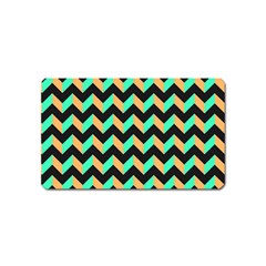 Neon And Black Modern Retro Chevron Patchwork Pattern Magnet (name Card)