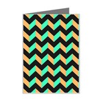 Neon and Black Modern Retro Chevron Patchwork Pattern Mini Greeting Card Left