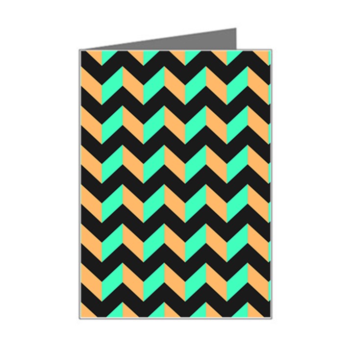 Neon and Black Modern Retro Chevron Patchwork Pattern Mini Greeting Card