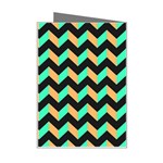 Neon and Black Modern Retro Chevron Patchwork Pattern Mini Greeting Card Right