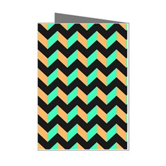 Neon And Black Modern Retro Chevron Patchwork Pattern Mini Greeting Card (8 Pack) by GardenOfOphir