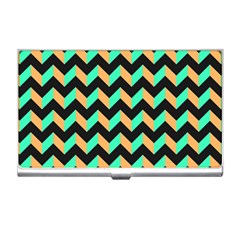 Neon And Black Modern Retro Chevron Patchwork Pattern Business Card Holder