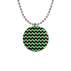 Neon And Black Modern Retro Chevron Patchwork Pattern Button Necklace by GardenOfOphir