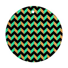 Neon And Black Modern Retro Chevron Patchwork Pattern Round Ornament (two Sides)