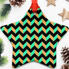 Neon And Black Modern Retro Chevron Patchwork Pattern Star Ornament (two Sides)