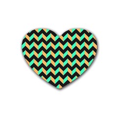 Neon And Black Modern Retro Chevron Patchwork Pattern Drink Coasters 4 Pack (heart) 