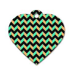 Neon And Black Modern Retro Chevron Patchwork Pattern Dog Tag Heart (one Sided) 