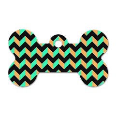 Neon And Black Modern Retro Chevron Patchwork Pattern Dog Tag Bone (one Sided) by GardenOfOphir