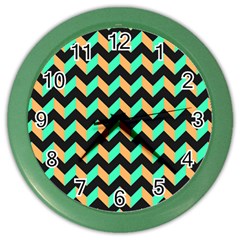 Neon And Black Modern Retro Chevron Patchwork Pattern Wall Clock (color)