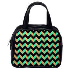 Neon And Black Modern Retro Chevron Patchwork Pattern Classic Handbag (one Side)