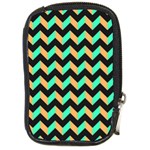 Neon and Black Modern Retro Chevron Patchwork Pattern Compact Camera Leather Case Front