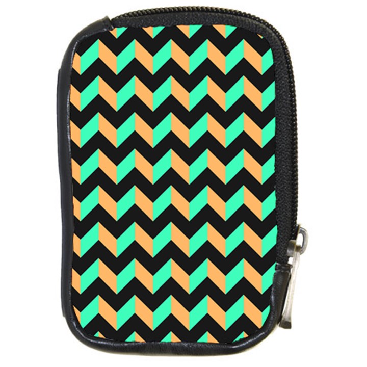 Neon and Black Modern Retro Chevron Patchwork Pattern Compact Camera Leather Case