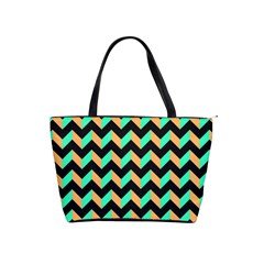 Neon And Black Modern Retro Chevron Patchwork Pattern Large Shoulder Bag