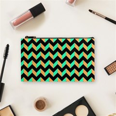 Neon And Black Modern Retro Chevron Patchwork Pattern Cosmetic Bag (small)