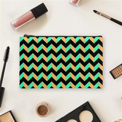 Neon And Black Modern Retro Chevron Patchwork Pattern Cosmetic Bag (medium)