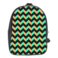 Neon And Black Modern Retro Chevron Patchwork Pattern School Bag (large)