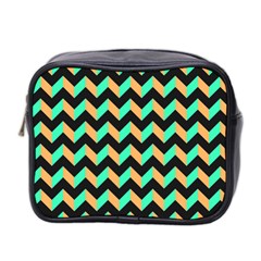 Neon And Black Modern Retro Chevron Patchwork Pattern Mini Travel Toiletry Bag (two Sides)