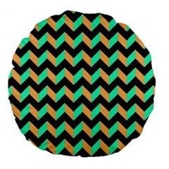 Neon And Black Modern Retro Chevron Patchwork Pattern 18  Premium Round Cushion  by GardenOfOphir