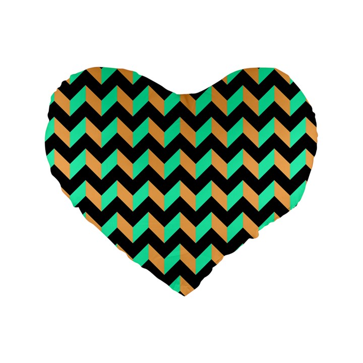 Neon and Black Modern Retro Chevron Patchwork Pattern 16  Premium Heart Shape Cushion 