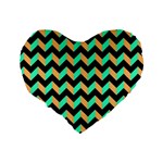 Neon and Black Modern Retro Chevron Patchwork Pattern 16  Premium Heart Shape Cushion  Back