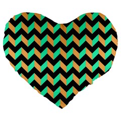 Neon And Black Modern Retro Chevron Patchwork Pattern 19  Premium Heart Shape Cushion