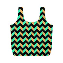 Neon And Black Modern Retro Chevron Patchwork Pattern Reusable Bag (m)