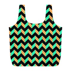 Neon And Black Modern Retro Chevron Patchwork Pattern Reusable Bag (l)