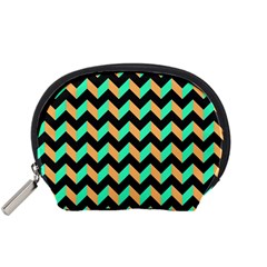 Neon And Black Modern Retro Chevron Patchwork Pattern Accessory Pouch (small)