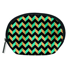 Neon And Black Modern Retro Chevron Patchwork Pattern Accessory Pouch (medium)