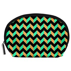 Neon And Black Modern Retro Chevron Patchwork Pattern Accessory Pouch (large) by GardenOfOphir