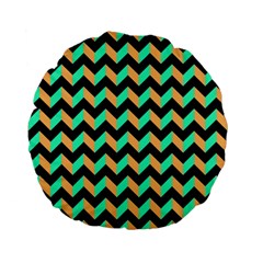 Neon And Black Modern Retro Chevron Patchwork Pattern 15  Premium Flano Round Cushion 