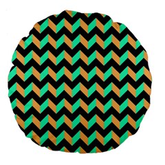 Neon And Black Modern Retro Chevron Patchwork Pattern 18  Premium Flano Round Cushion 