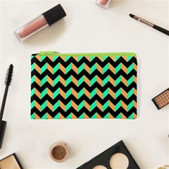 Neon And Black Modern Retro Chevron Patchwork Pattern Cosmetic Bag (xs)