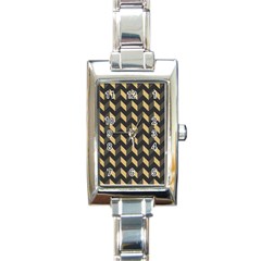 Tan Gray Modern Retro Chevron Patchwork Pattern Rectangular Italian Charm Watch